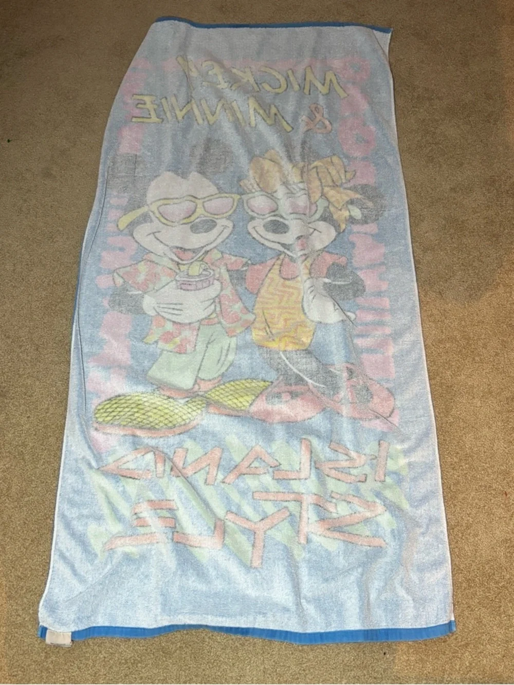 Disney Blue Pink Yellow Mickey Minnie Beach Towel Print